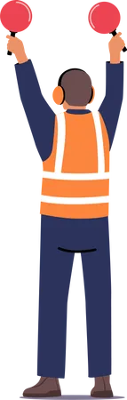 Airport Marshaller signaling to Plane  Illustration