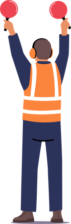Airport Marshaller signaling to Plane Illustration