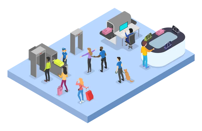 Airport passenger security check room Illustration