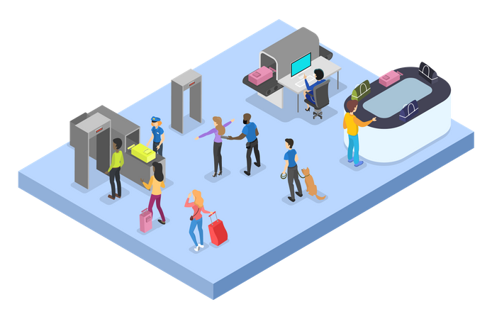 Airport passenger security check room Illustration