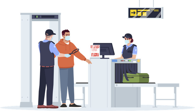 Airport passenger security scanning Illustration