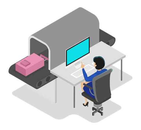 Airport security check conveyor belt Illustration