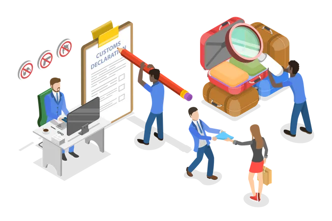 3 D Isometric Flat Vector Conceptual Illustration Of Airport Security Checkpoint Customs Inspection Illustration