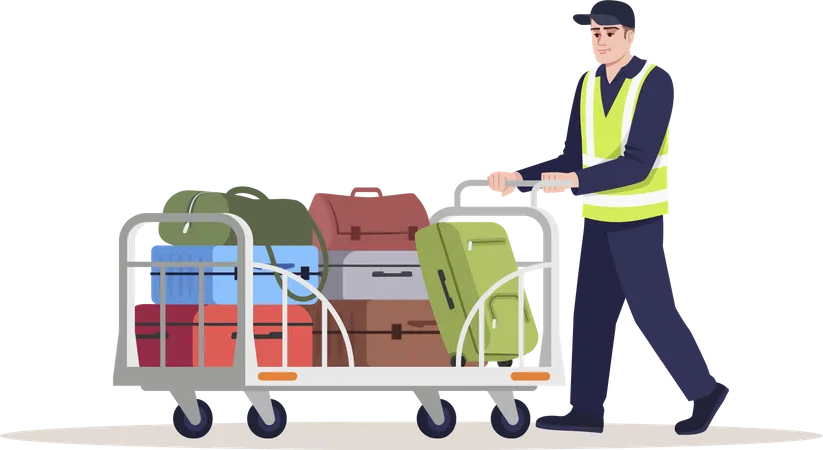Airport staff transporting luggage  Illustration