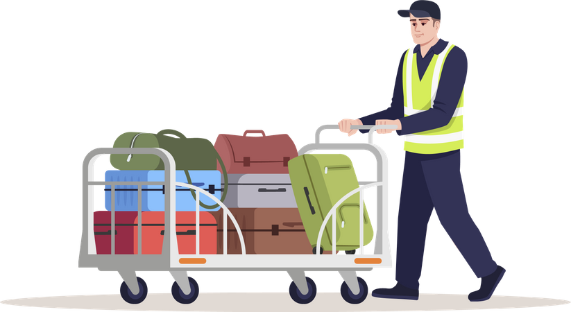 Airport staff transporting luggage  Illustration