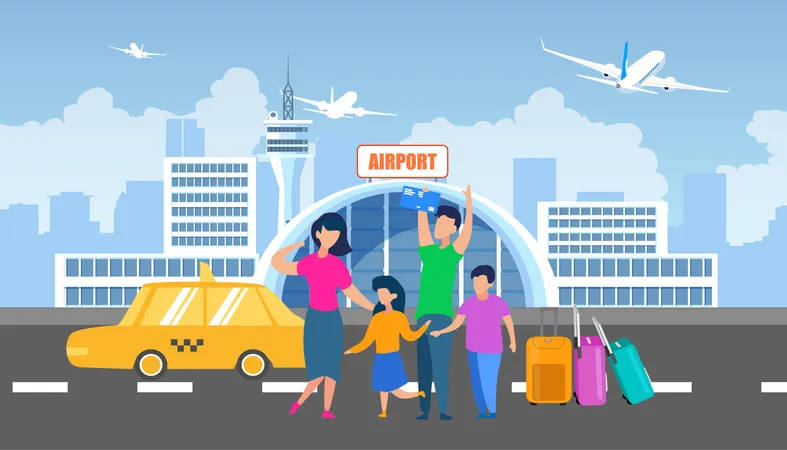 Airport Transfer with Taxi Service Illustration