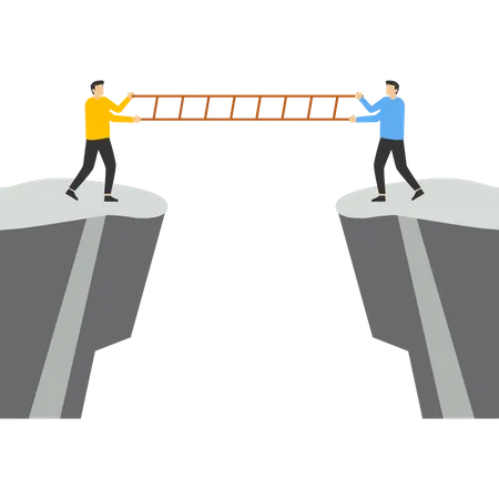 Ajudem uns aos outros a construir uma escada para atravessar obstáculos  Ilustração