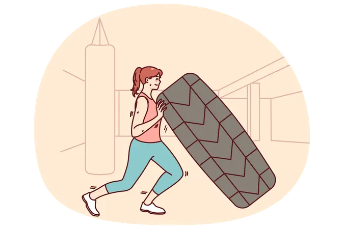 Aktive Frau trainiert im Fitnessstudio  Illustration