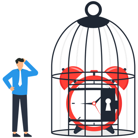 Alarm clock inside the cage  Illustration