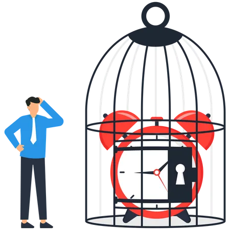Alarm clock inside the cage  Illustration