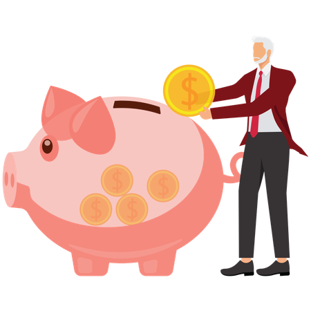 Alcancía de ahorros del fondo de pensiones  Ilustración