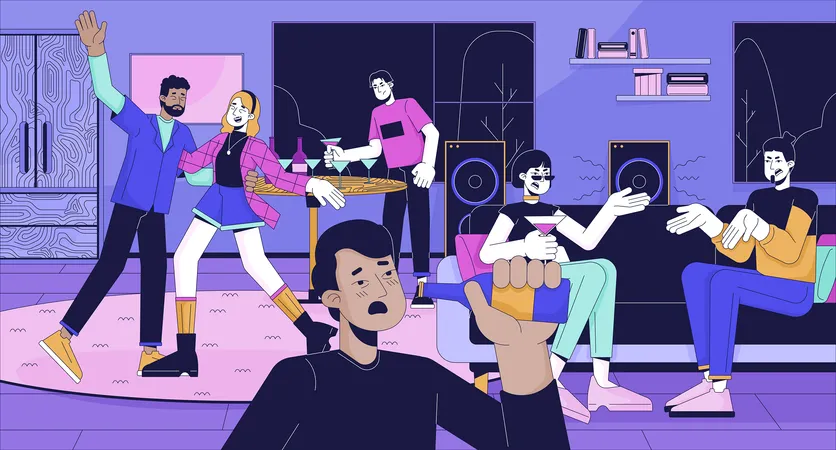 Alcohol abuse at home party  Illustration