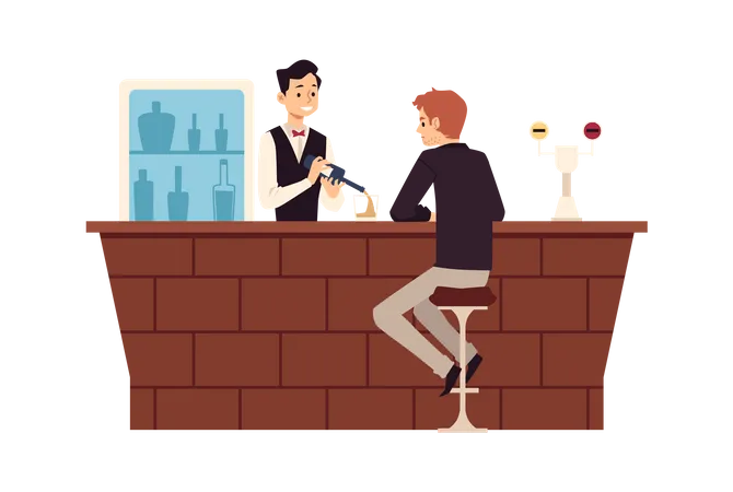 Alcohol addicted man sitting at bar  Illustration