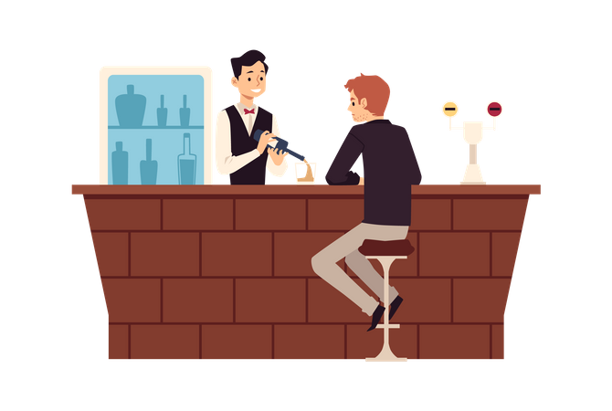 Alcohol addicted man sitting at bar  Illustration
