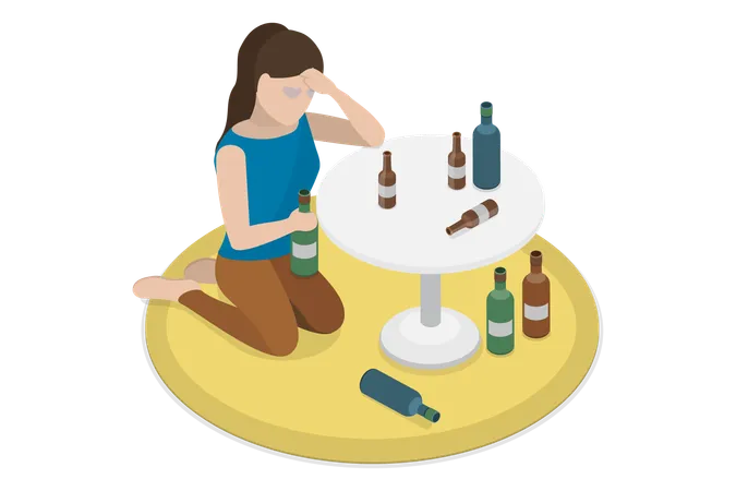 Alcohol Addiction Girl  Illustration