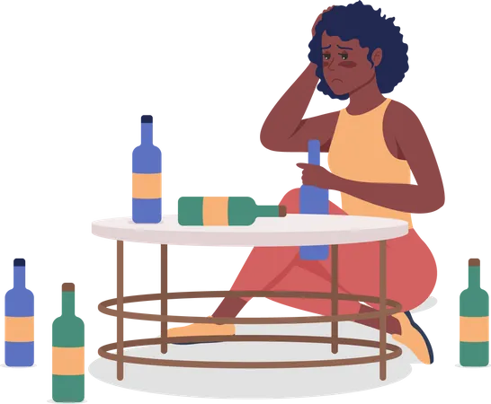 Alcoholic Woman Illustration