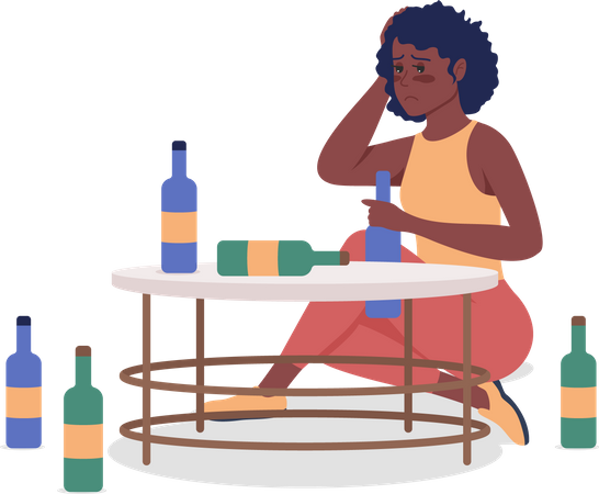 Alcoholic Woman  Illustration