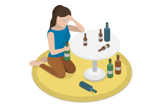 Ragazza dipendente dall'alcol  Illustration