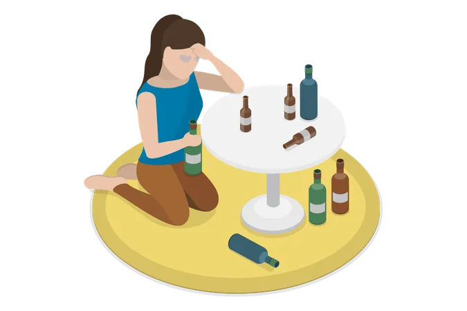 Ragazza dipendente dall'alcol  Illustration