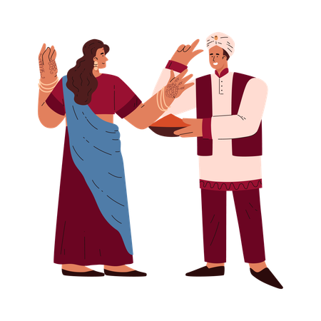 Alegre baile nupcial indio  Ilustración
