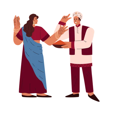 Alegre baile nupcial indio  Ilustración