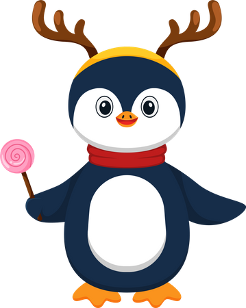 Pingüino bebé alegre bailando con dulces  Ilustración