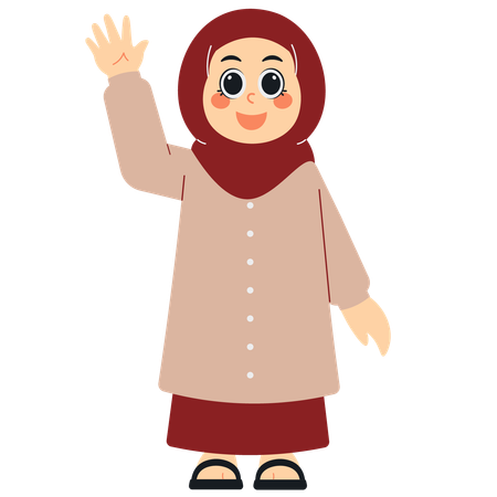 Chica musulmana alegre agitando la mano  Ilustración