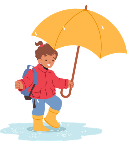 Criança sorridente alegre segurando guarda-chuva  Ilustração