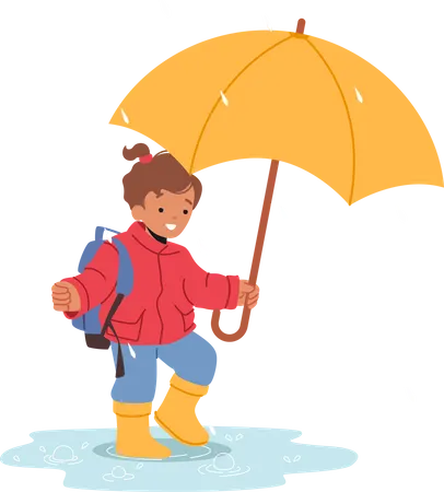 Criança sorridente alegre segurando guarda-chuva  Ilustração