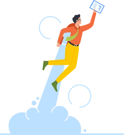 Empresário alegre decola com Jet Pack  Ilustração