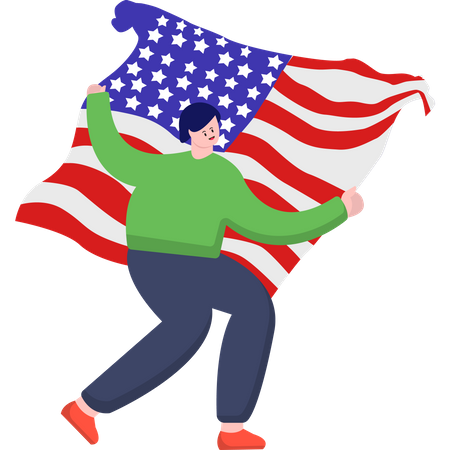 Garota alegre da independência comemorando com a bandeira dos EUA  Ilustração