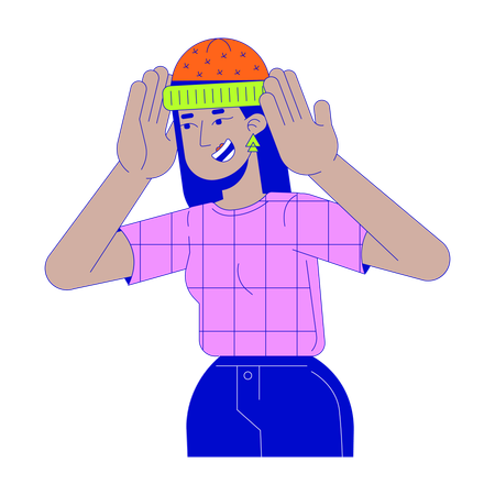 Mujer árabe alegre con gorro  Ilustración