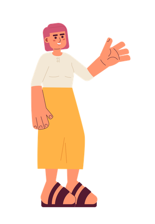 Alegre mulher asiática acenando a mão  Illustration