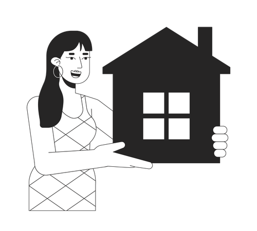 Mulher alegre segurando apartamento  Ilustração
