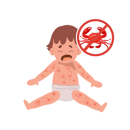 Alergia a los alimentos para bebés por mariscos o mariscos  Ilustración