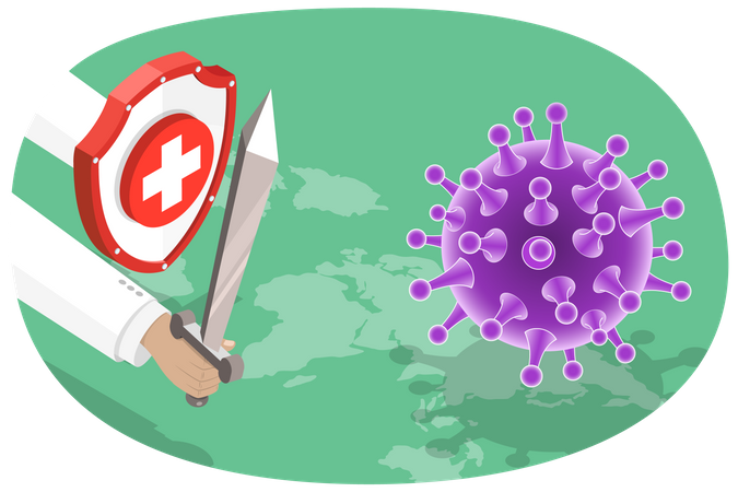 Alert Against Covid -19 Virus and Stop SARS-CoV-2 Disease Pandemic  イラスト