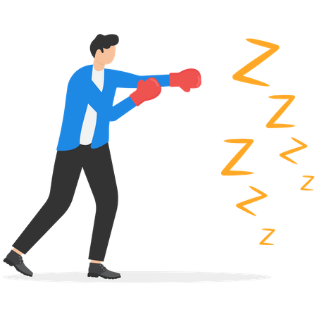 Alert businessmen have wearing boxing gloves to fight with lazy sleepy  Illustration