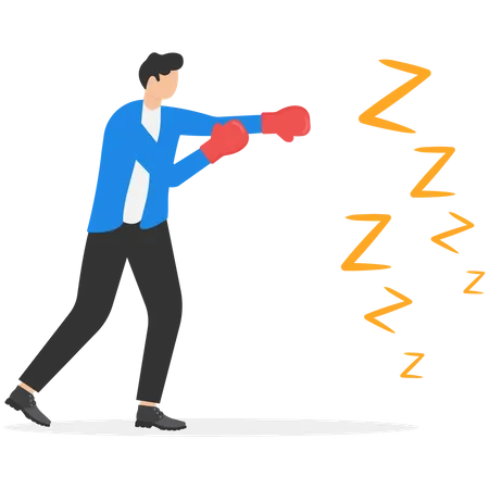 Alert businessmen have wearing boxing gloves to fight with lazy sleepy  Illustration