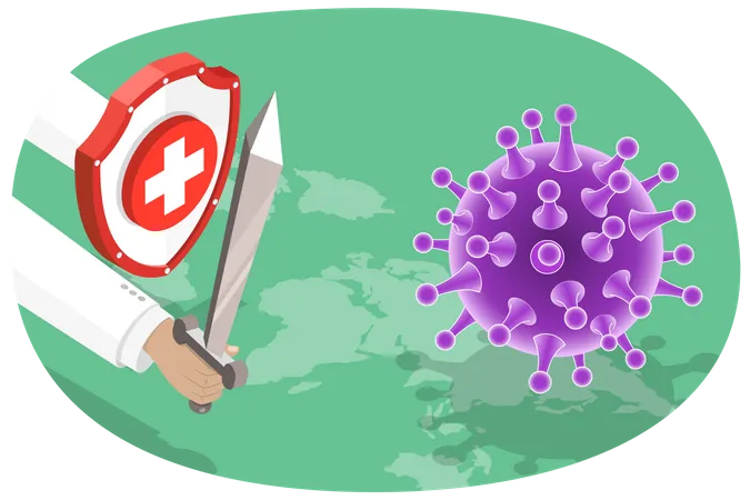 Alertar contra el virus Covid -19 y detener la pandemia de la enfermedad SARS-CoV-2  Ilustración