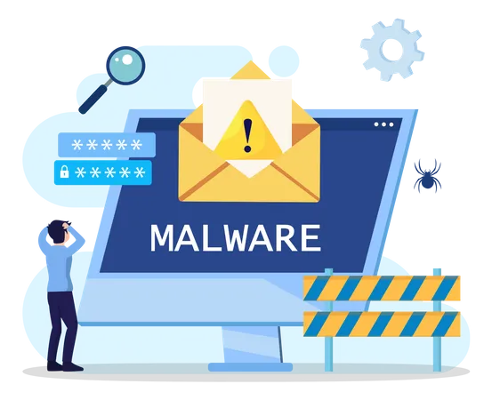 Concepto De Malware Detectado Virus Atacan Senales De Advertencia Mensajes De Alerta De Pirateria Vectorial Ilustración