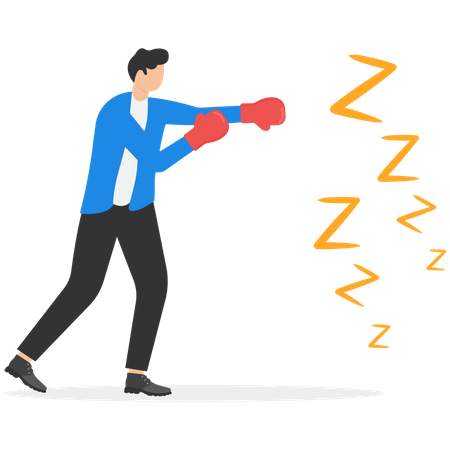 Los empresarios alerta tienen que usar guantes de boxeo para luchar contra el sueño perezoso.  Ilustración
