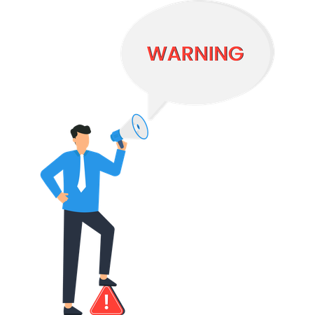 Alerting Businessman with Megaphone and Warning Sign Announcing Danger and Risk  Illustration