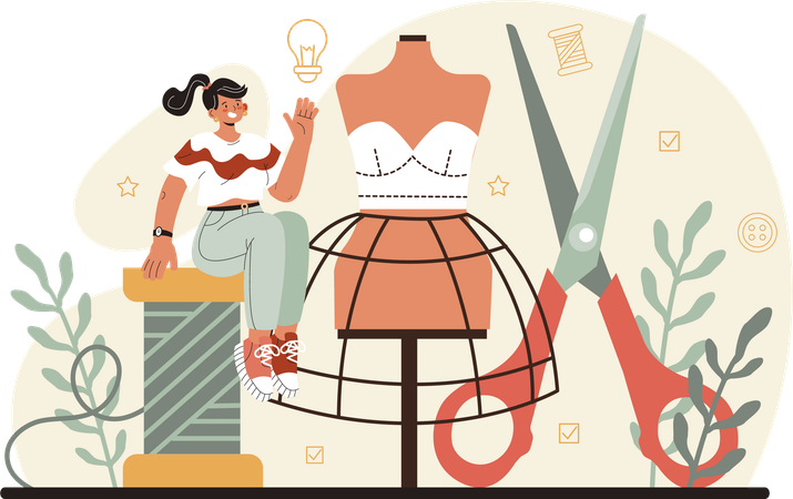 Alfaiate de moda profissional tendo ideia de design  Illustration