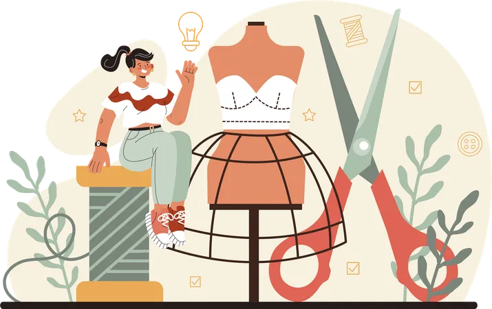 Alfaiate de moda profissional tendo ideia de design  Illustration