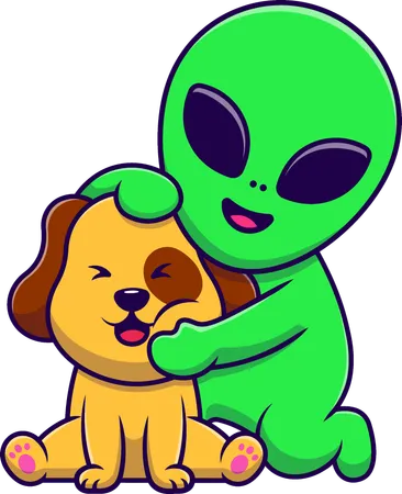 Alienígena abraçando cachorro  Ilustração