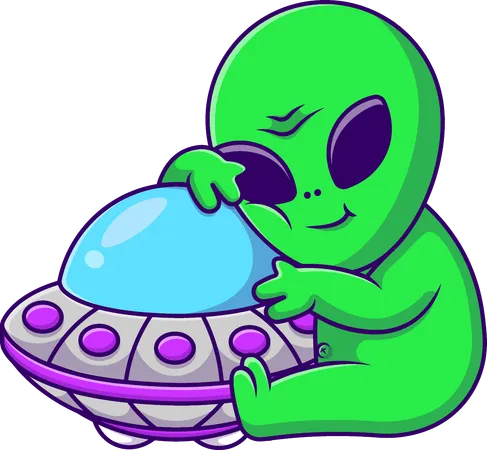 Alien abraçando ovni  Ilustração