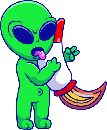 Alien abraçando um foguete  Ilustração