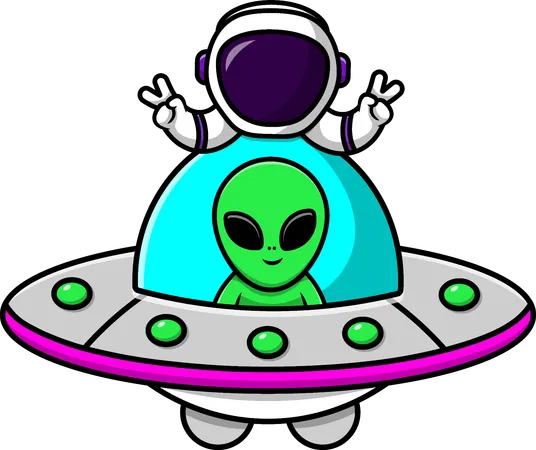 Alien And Astronaut On Ufo Spaceship  Illustration