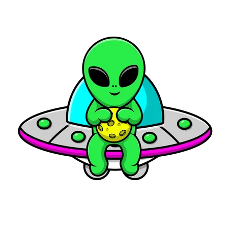 Extraterrestre assis sur un ovni  Illustration