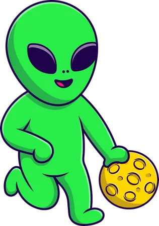 Alien brincando com a lua  Ilustração